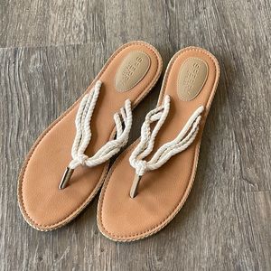 Sperry Womens Slide Thong Sandals Rope Details Slip On Ivory